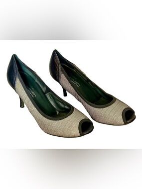 Italian Couture Donald J. Pliner Designer Black & Tan Peep-Toe Heels, 8 1/2 M